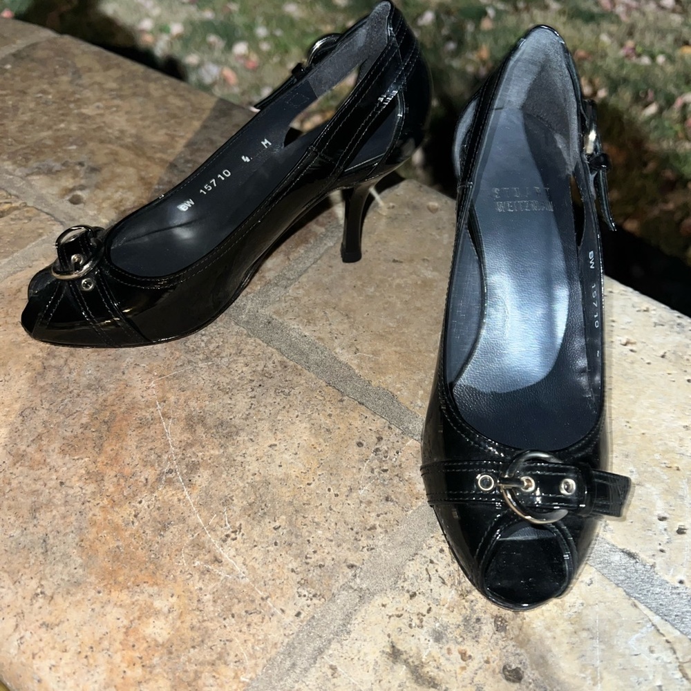 Stuart Weitzman Peep Toe Black Patent Leather Heels size 4
